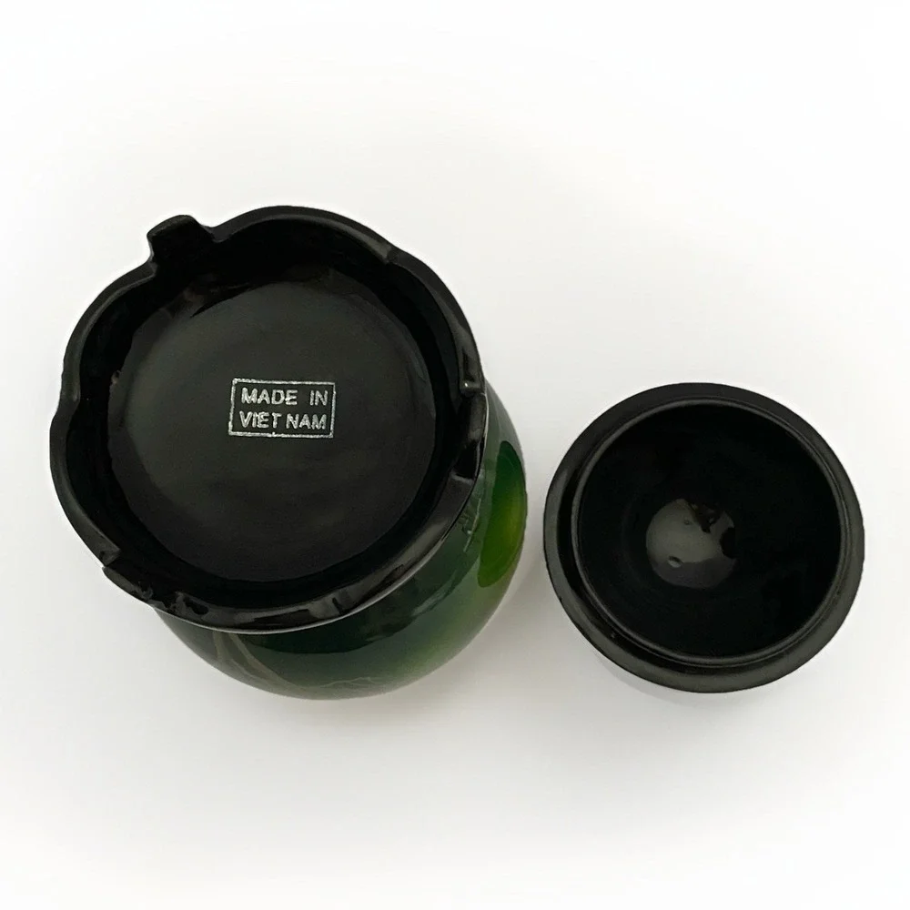 Vintage Vietnamese Hand Painted Lacquerware Egg With Lid‎ And Base